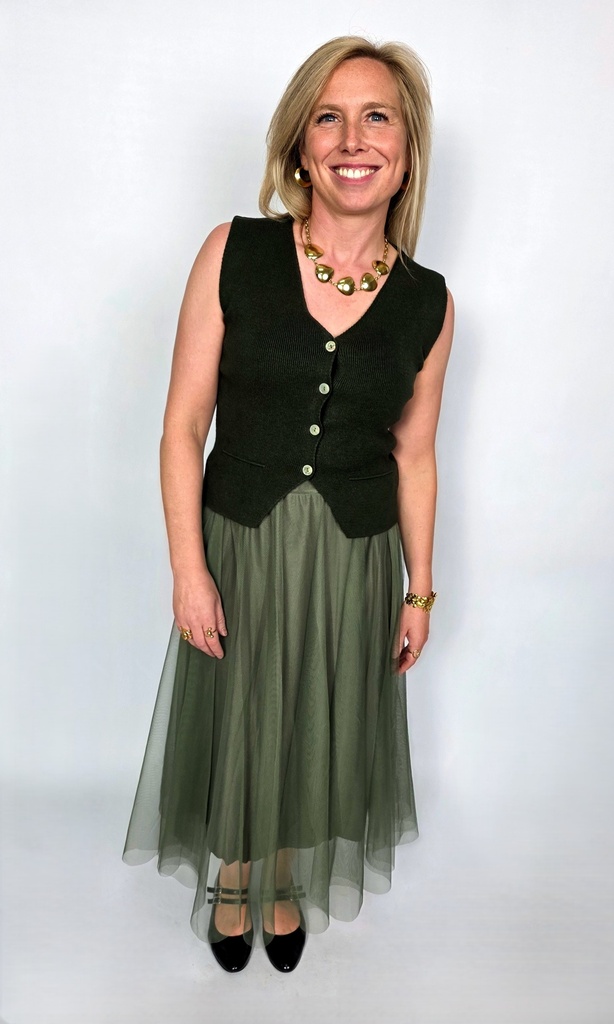 [00012] Jupe midi en tulle kaki