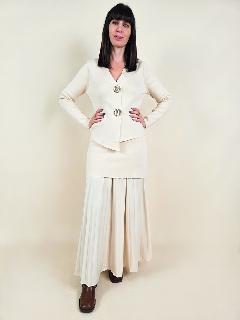 [00017] Jupe longue plissée beige avec superposition