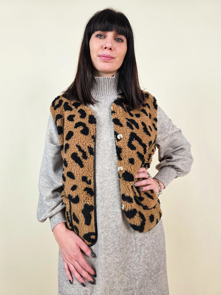 [00042] Gilet sans manche léopard camel et noir