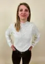 Pull écru bords ondulés en maille fine dentelle