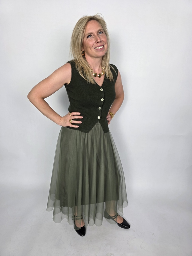 [00055] Gilet sans manches vert sapin à boutons