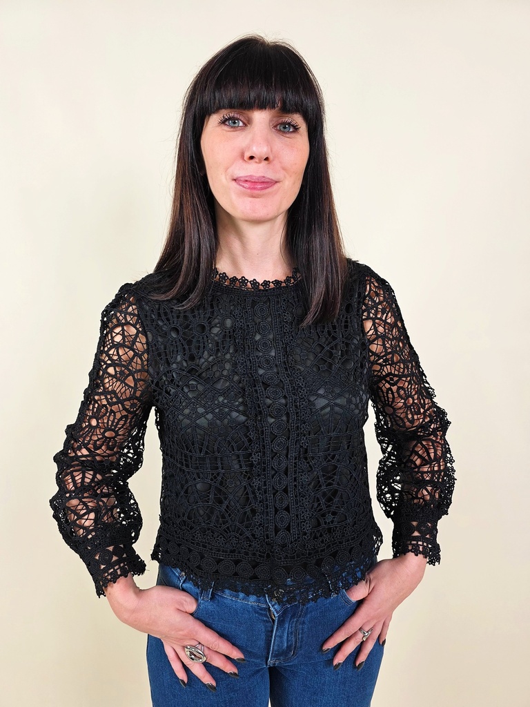 [00062_S/M] Blouse en dentelle ajourée noir (S/M)