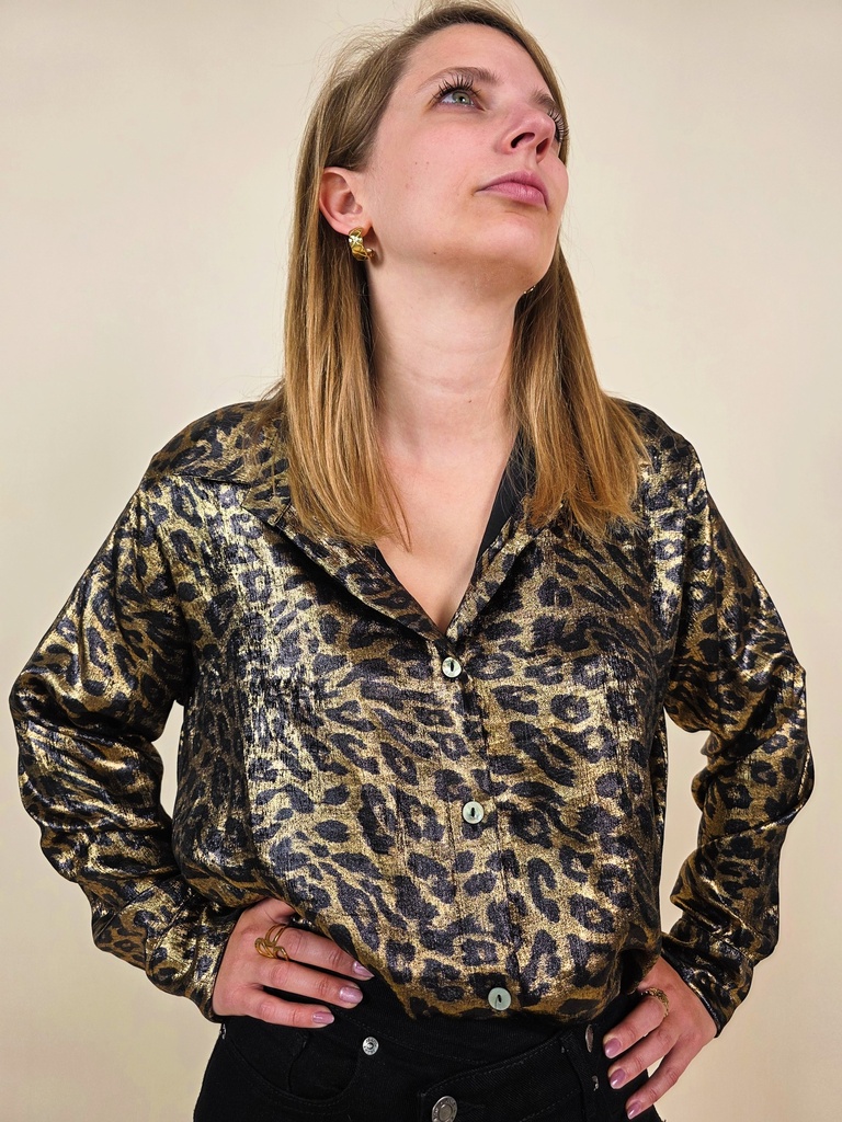 [00065] Chemise léopard métallisée or & noir