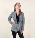 Veste blazer ceinturée à carreaux gris