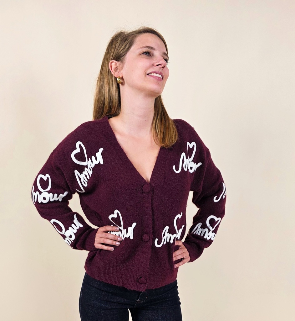 [00088] Gilet "Amour" prune