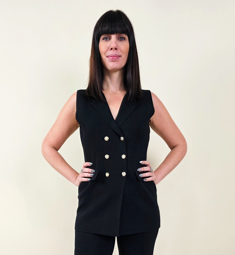 Gilet sans manches noir à boutons dorés
