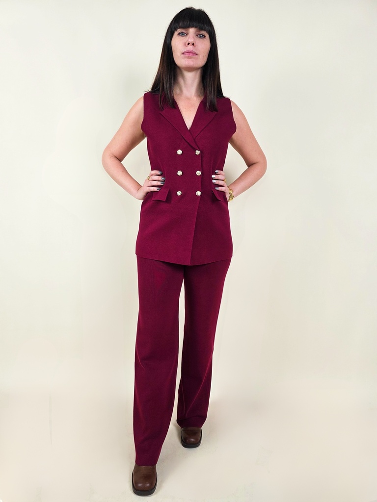 [00114] Pantalon bordeaux fluide coupe large