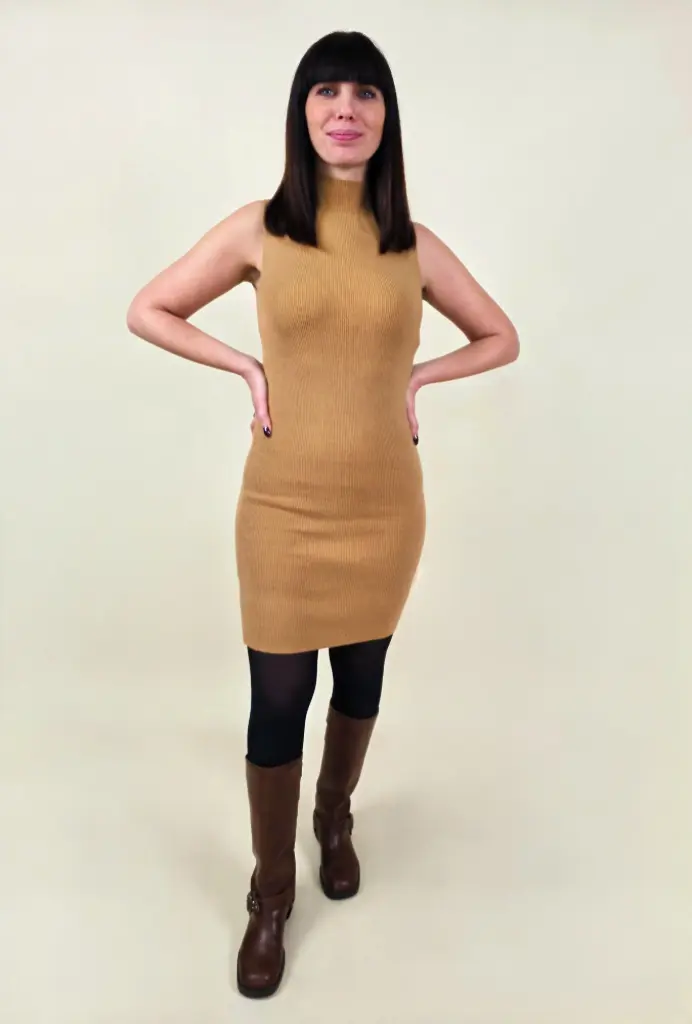 Robe courte moulante camel