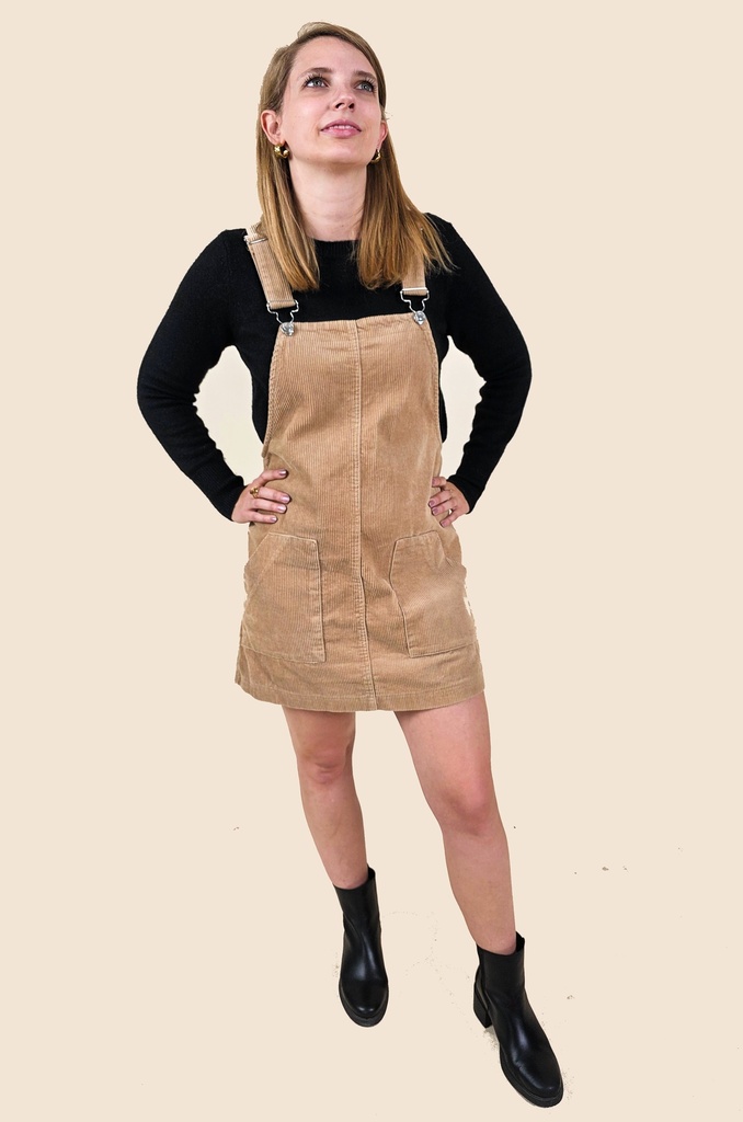 Robe salopette beige  en velours côtelé