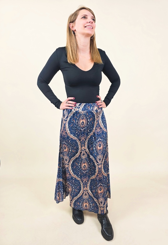 [00133] Jupe Longue Imprimé Cachemire/Baroque Bleu Nuit