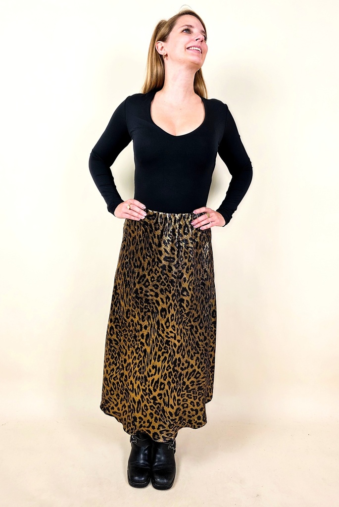 Jupe Satinée Imprimé Léopard Métallisé