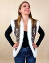 Gilet sans manches marron brodé avec fourrure
