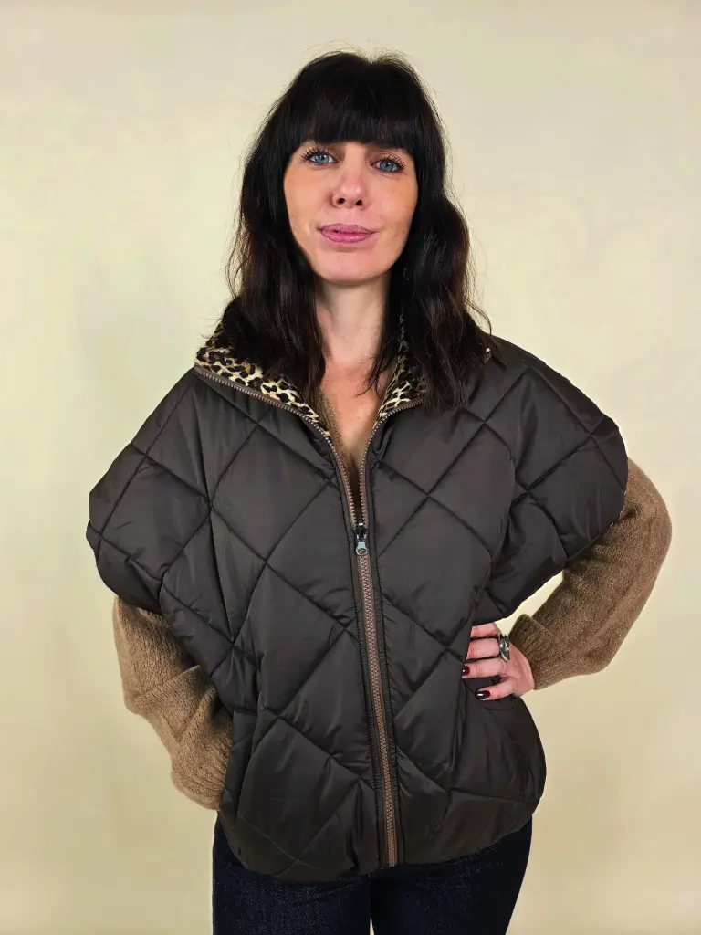 Blouson sans manches réversible léopard et marron
