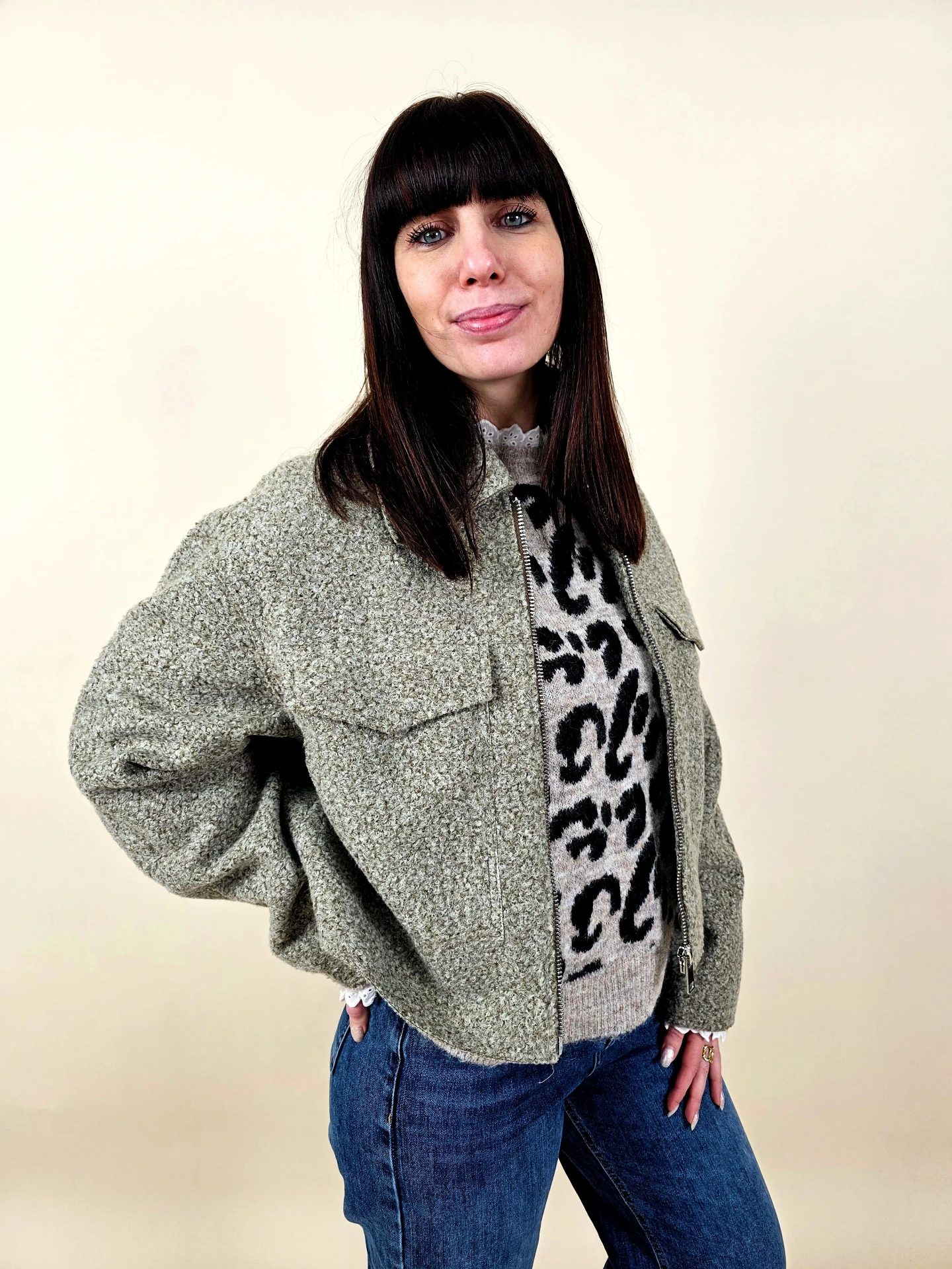 Veste taupe style teddy