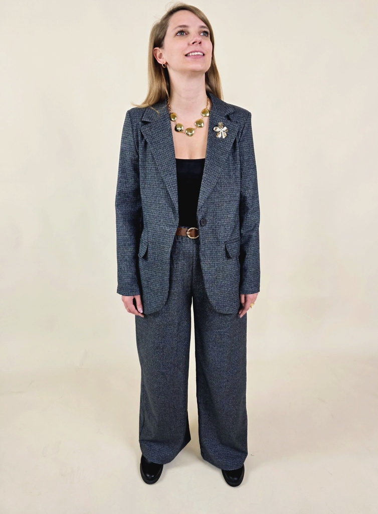 [00164] Pantalon droit gris à carreaux