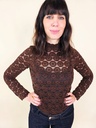 Blouse en dentelle florale marron à col montant