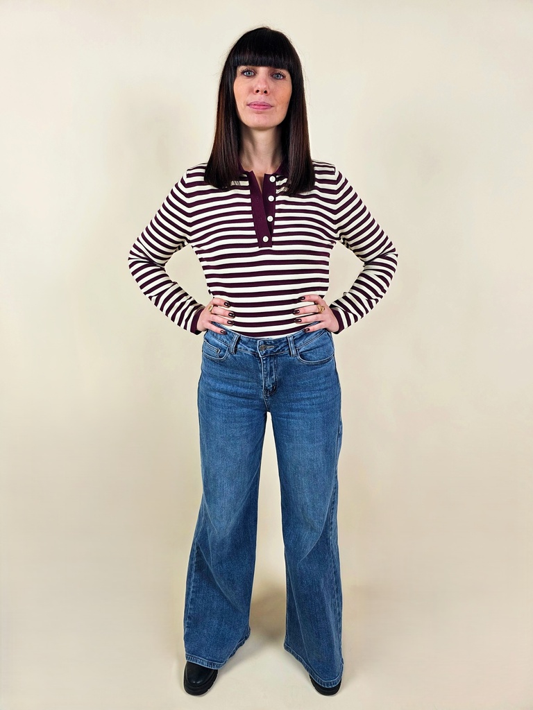 Pull marin rayé bordeaux et blanc