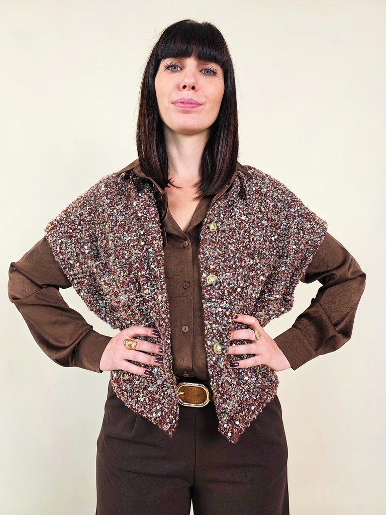 Gilet sans manche texturé avec sequins brillants