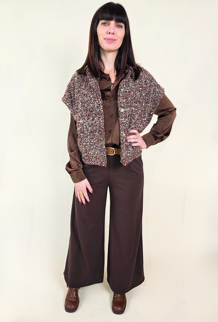 [00178] Pantalon large taille haute marron foncé