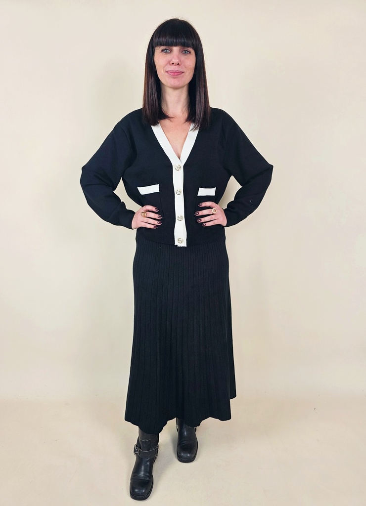 [00199_S/M] Jupe longue en laine plissée noire (S/M)