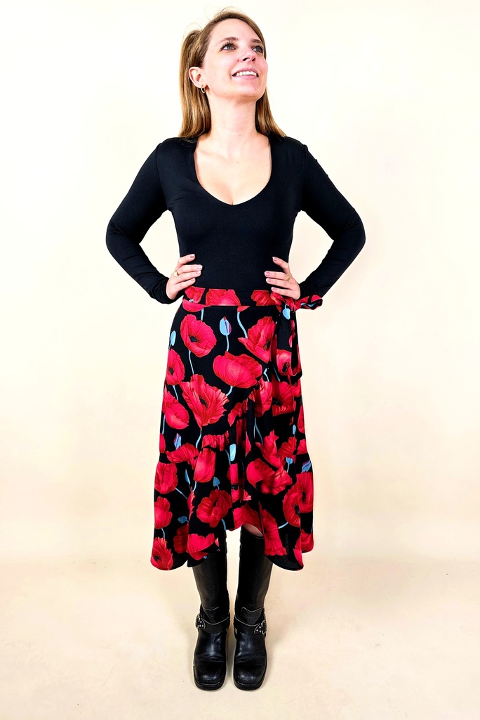 [00218] Jupe mi longue motifs coquelicots