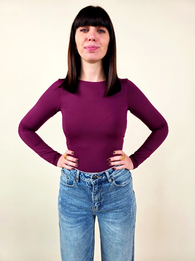 [00231_S] Body bordeaux à manches longues et col rond (S)