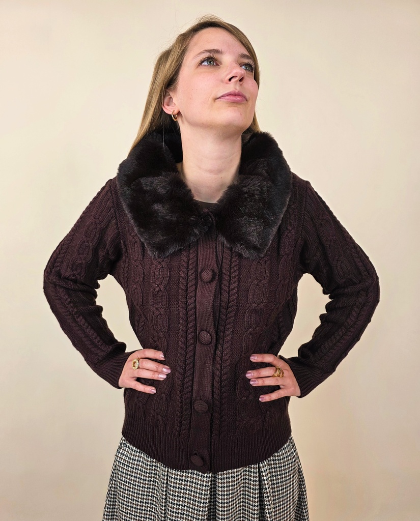 Gilet marron avec col en fourrure