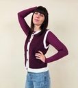 Gilet sans manche en maille bordeaux avec bord blanc