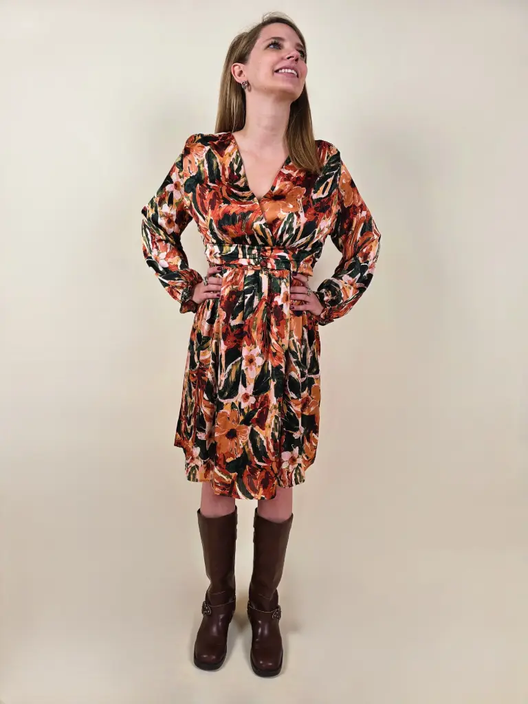 Robe courte imprimé floral couleur d'automne