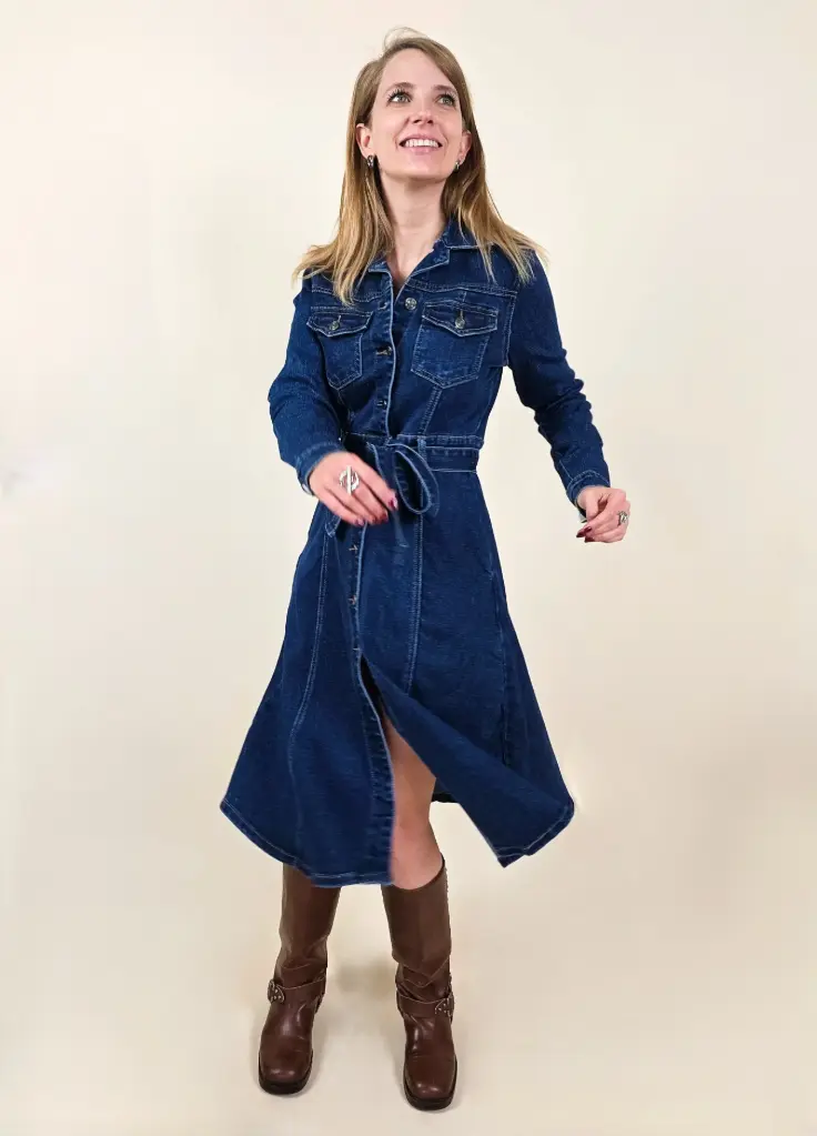 [00245_S] Robe longue en jeans avec ceinture (S)
