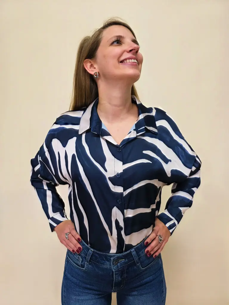 [00251] Chemisier fluide imprimé zébre bleu foncé