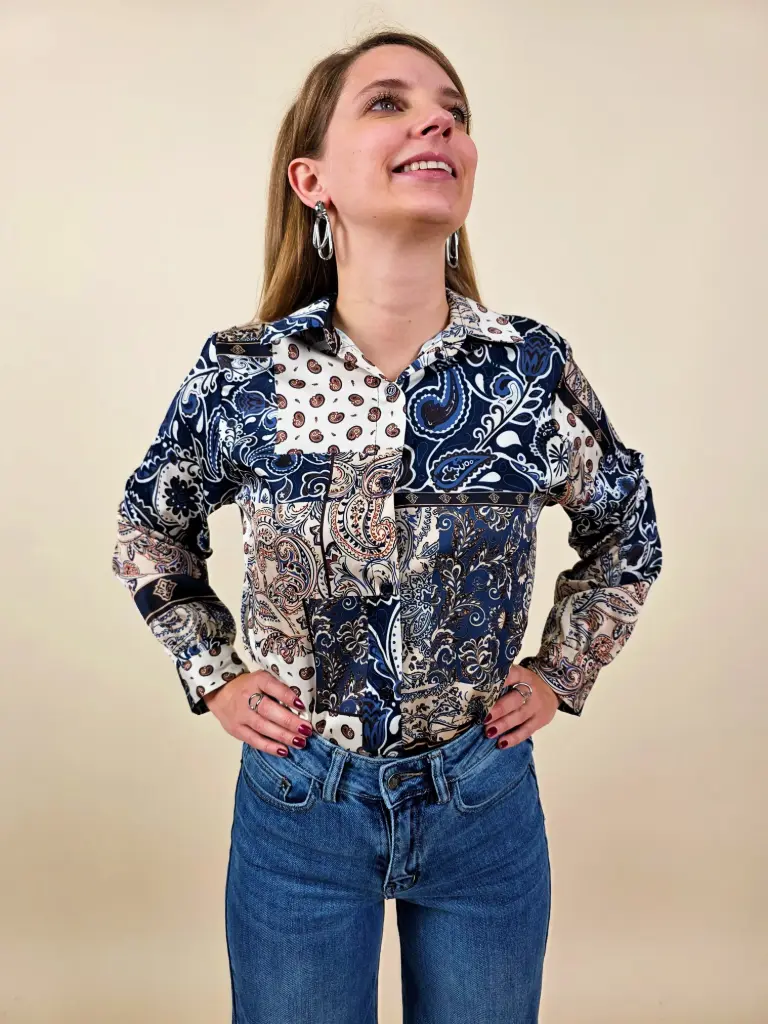 Chemisier fluide à manches longues imprimé baroque