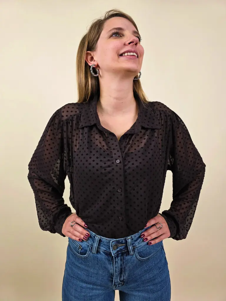 [00263_S] Chemisier transparent marron avec pois en relief (S)