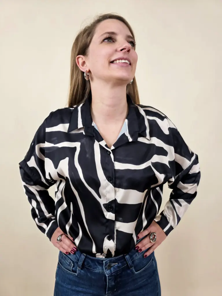 [00284] Chemisier imprimé animalier noir et blanc