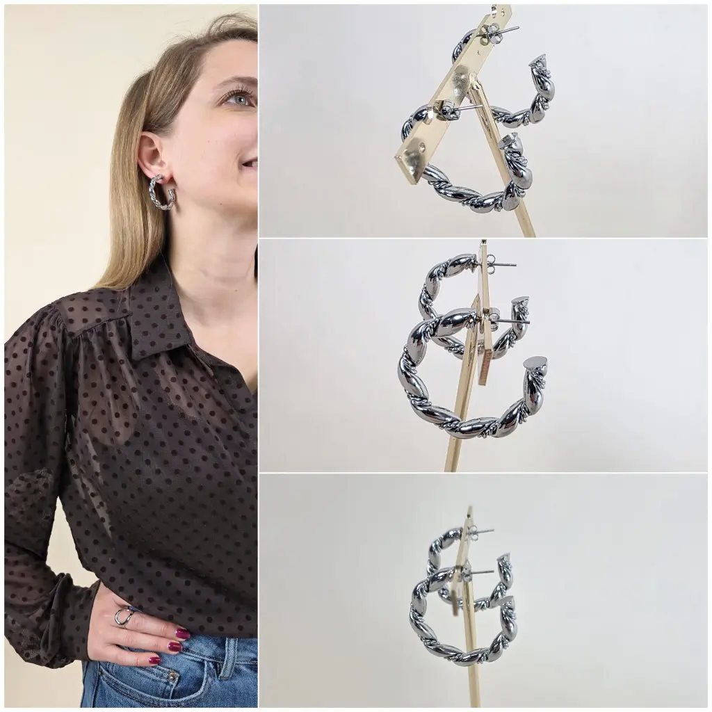 [00264]  Boucles d'oreilles argentées à anneaux torsadés