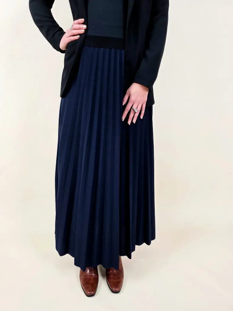 [00342] Jupe longue plissée bleue