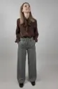 Pantalon taille haute à imprimé pied-de-poule gris