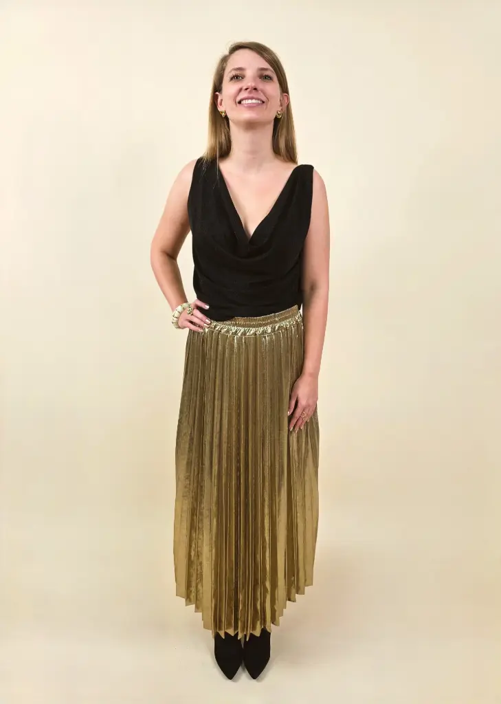 [00388] Jupe plissée dorée