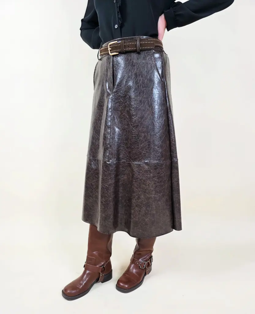 Jupe longue évasée marron