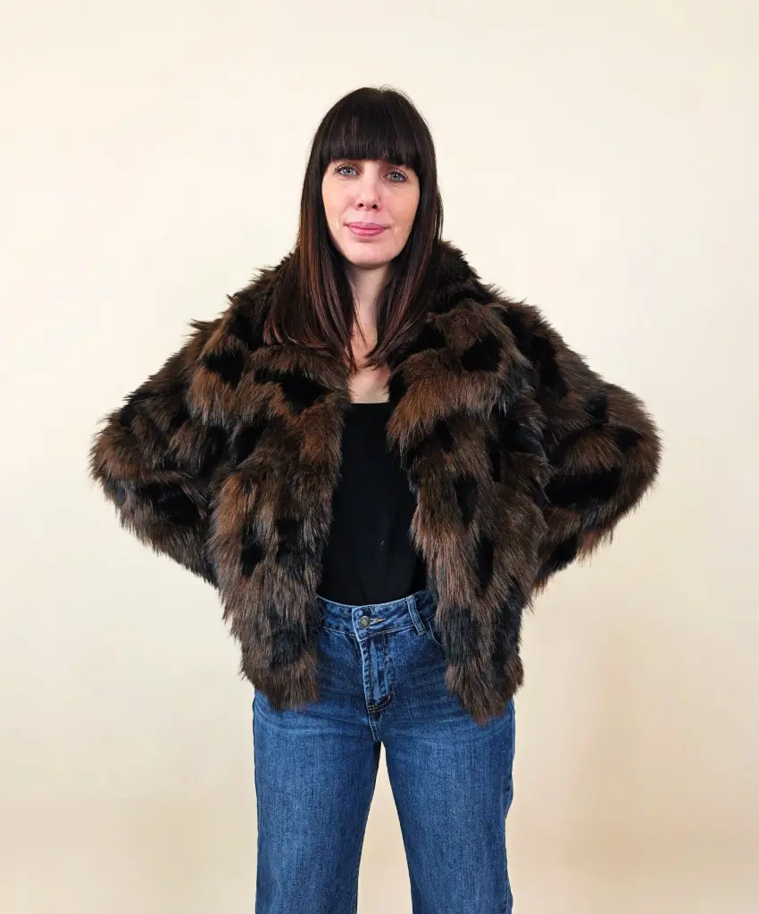 [00394_S/M] Veste fourrure marron noir (S/M)