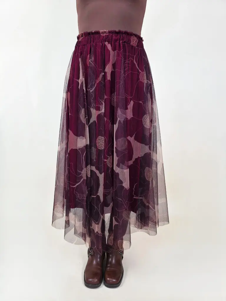 [00397] Jupe longue en tulle bordeaux