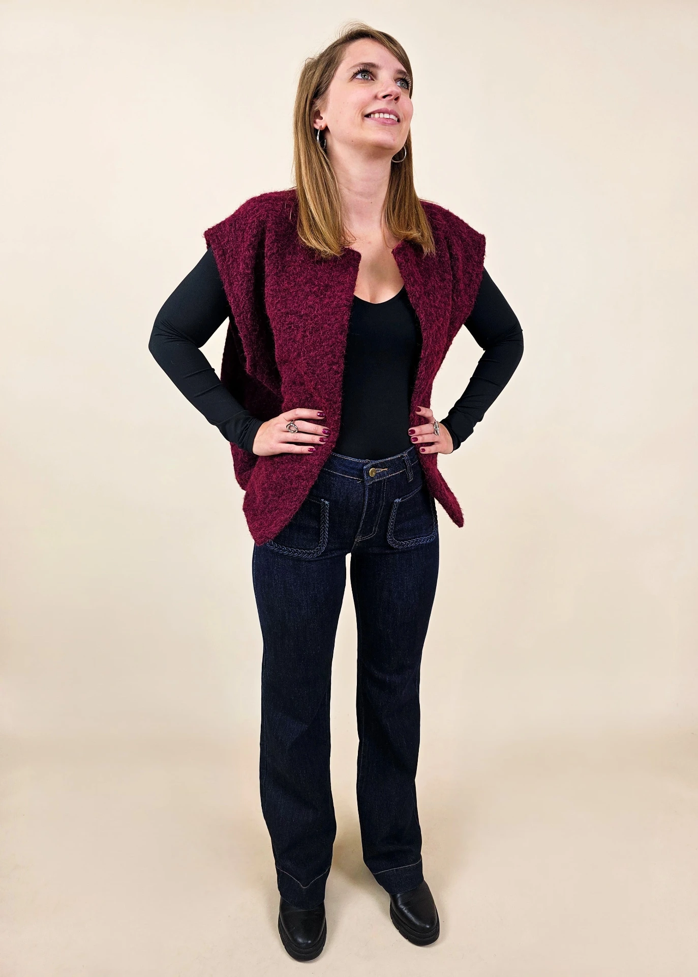 Jean bootcut taille haute en denim brut