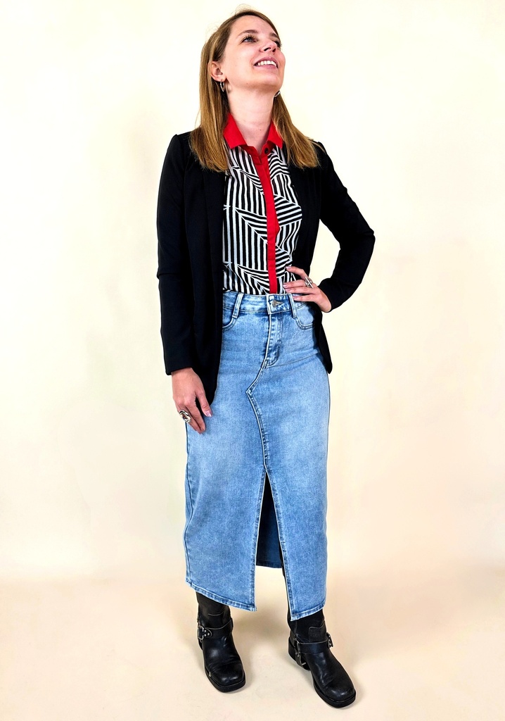 [00059_XS] Jupe midi en denim bleu fente frontale (XS)