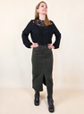 Jupe midi en denim kaki fente frontale