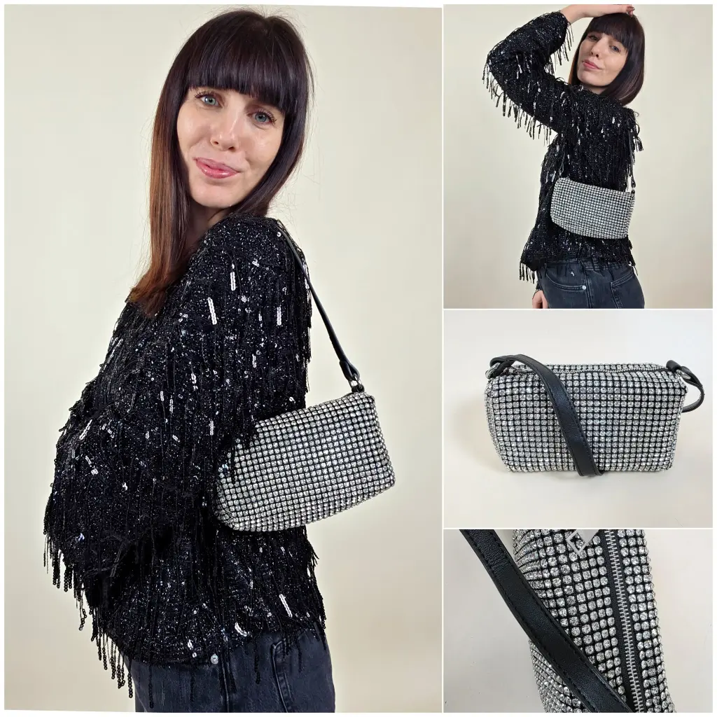 [00360] Sac à main strass argentés