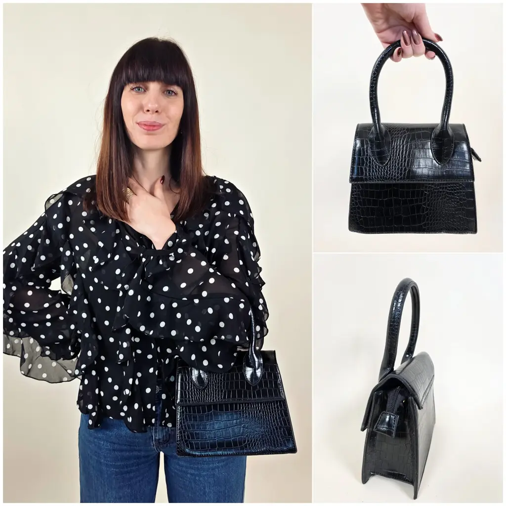 [00369] Sac noir imprimé croco 