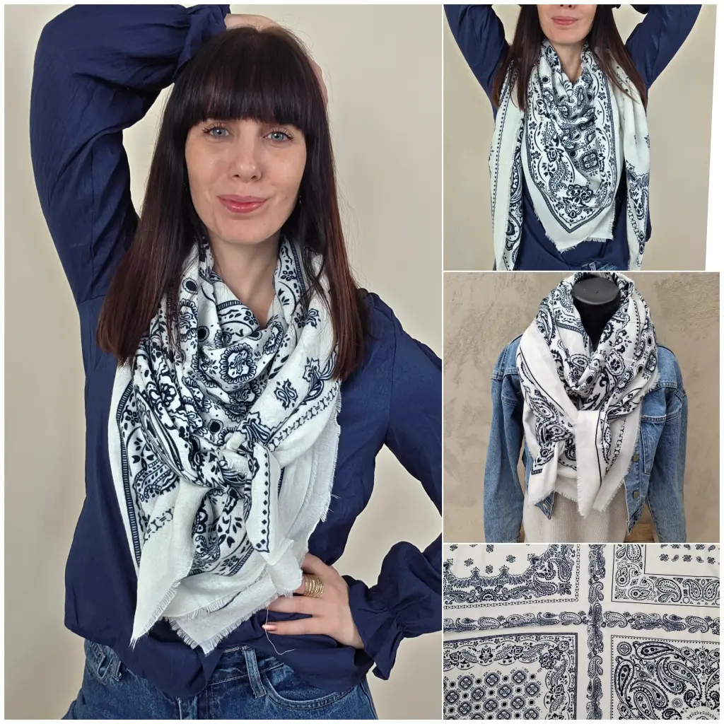 [00373] Echarpe blanche motif bandana