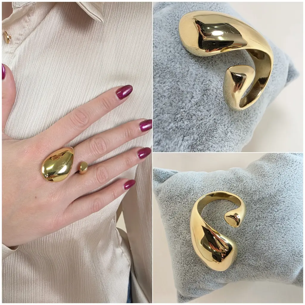 [00285] Bague dorée goutte géante