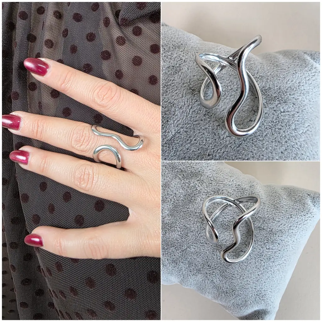 [00335] Bague large argentée ondulée 
