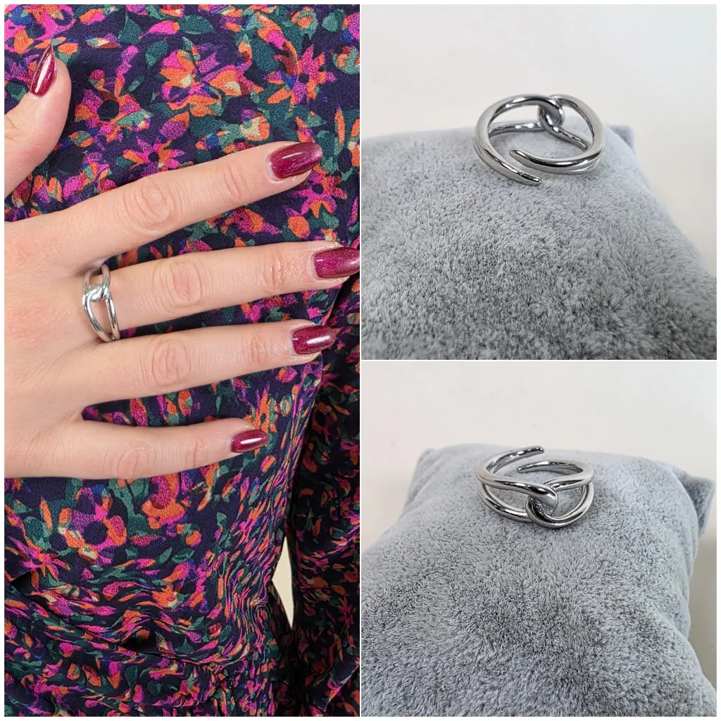 [00332] Bague large argentée à design entrelacé